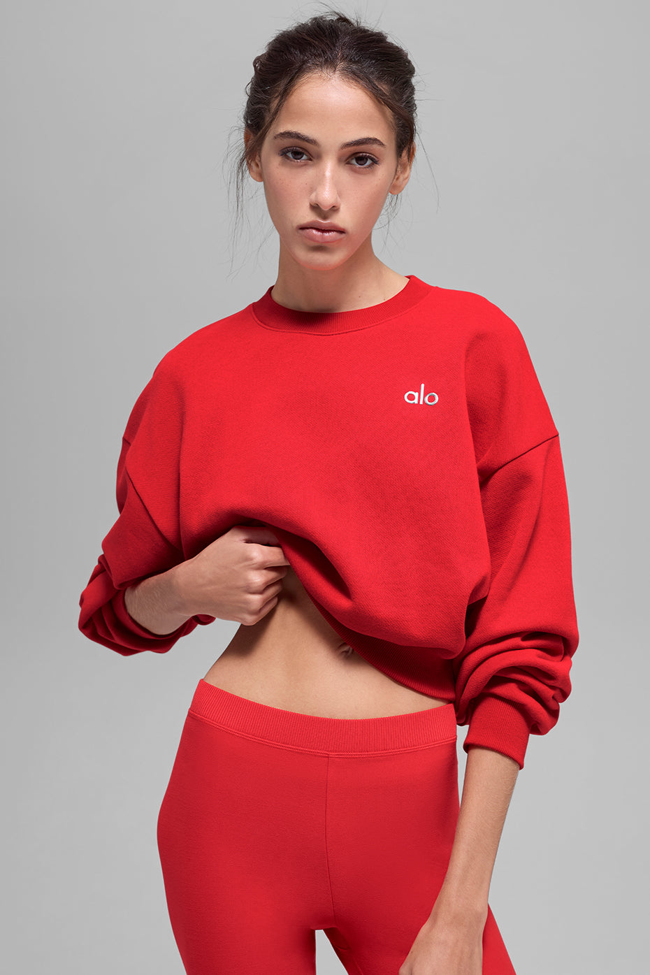 Cropped Accolade Crewneck - Bright Red--0