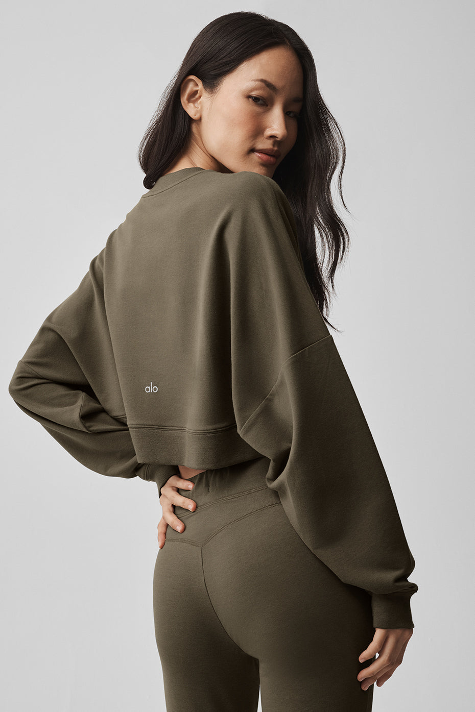 Cropped Sway Crew Neck Pullover - Olive Tree--1