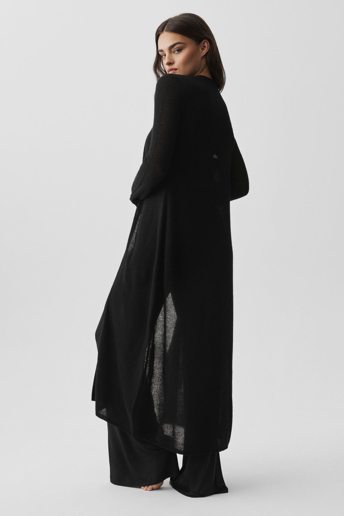Sheer Cashmere Long Cardigan - Black--3