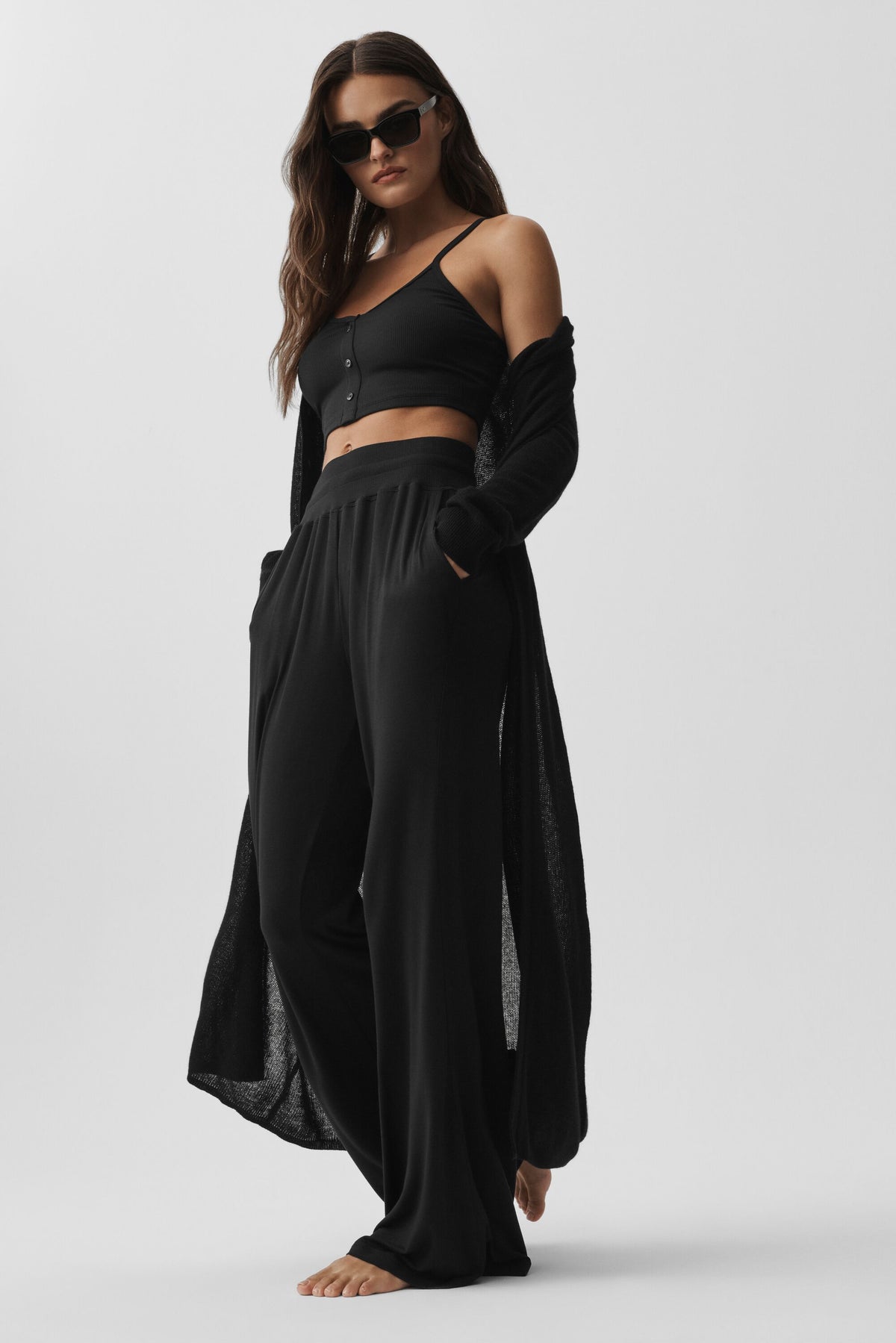 Sheer Cashmere Long Cardigan - Black--2