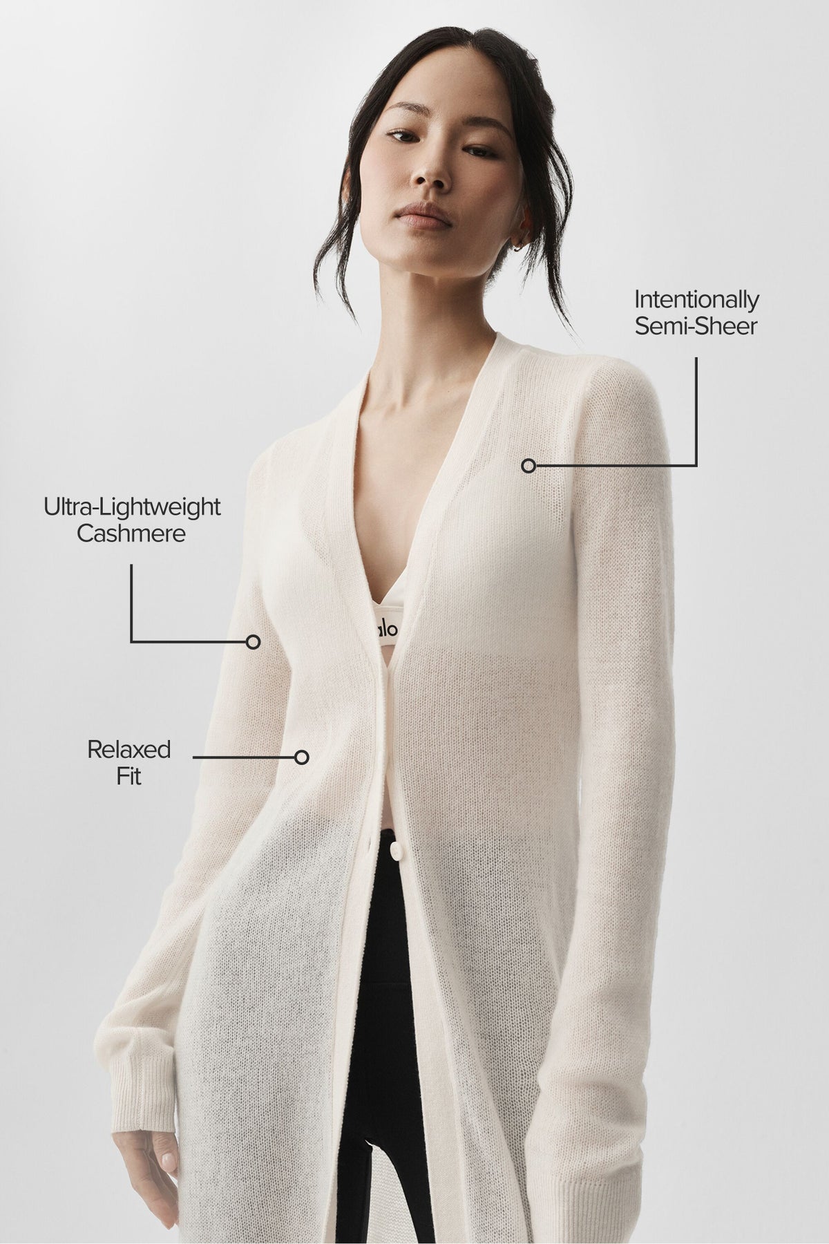Sheer Cashmere Long Cardigan - Ivory--1