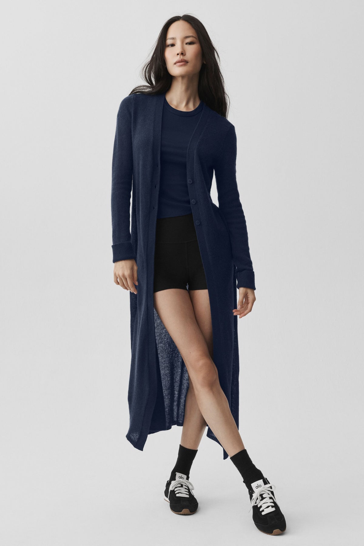 Sheer Cashmere Long Cardigan - Navy--4