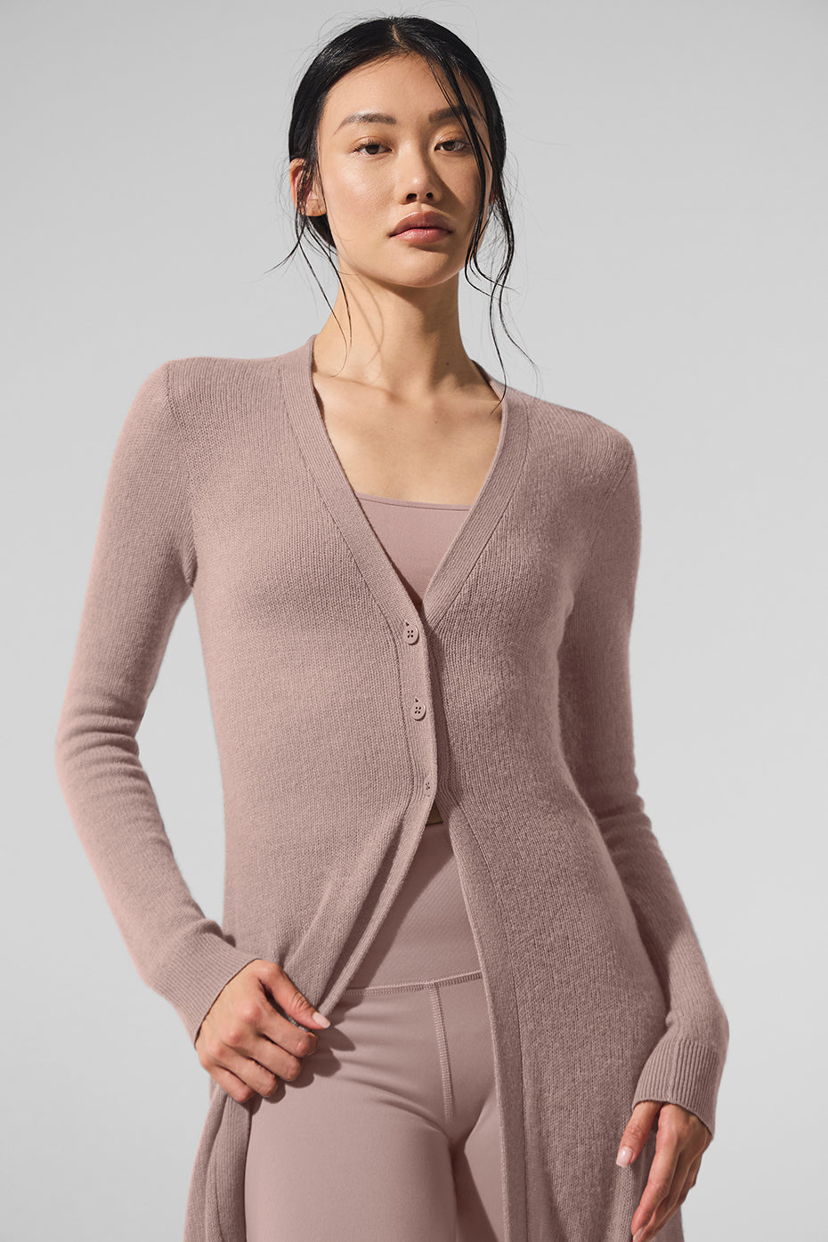 Sheer Cashmere Long Cardigan - Taupe--1