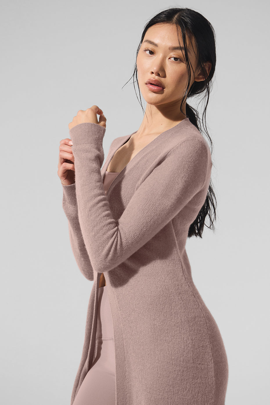 Sheer Cashmere Long Cardigan - Taupe--3