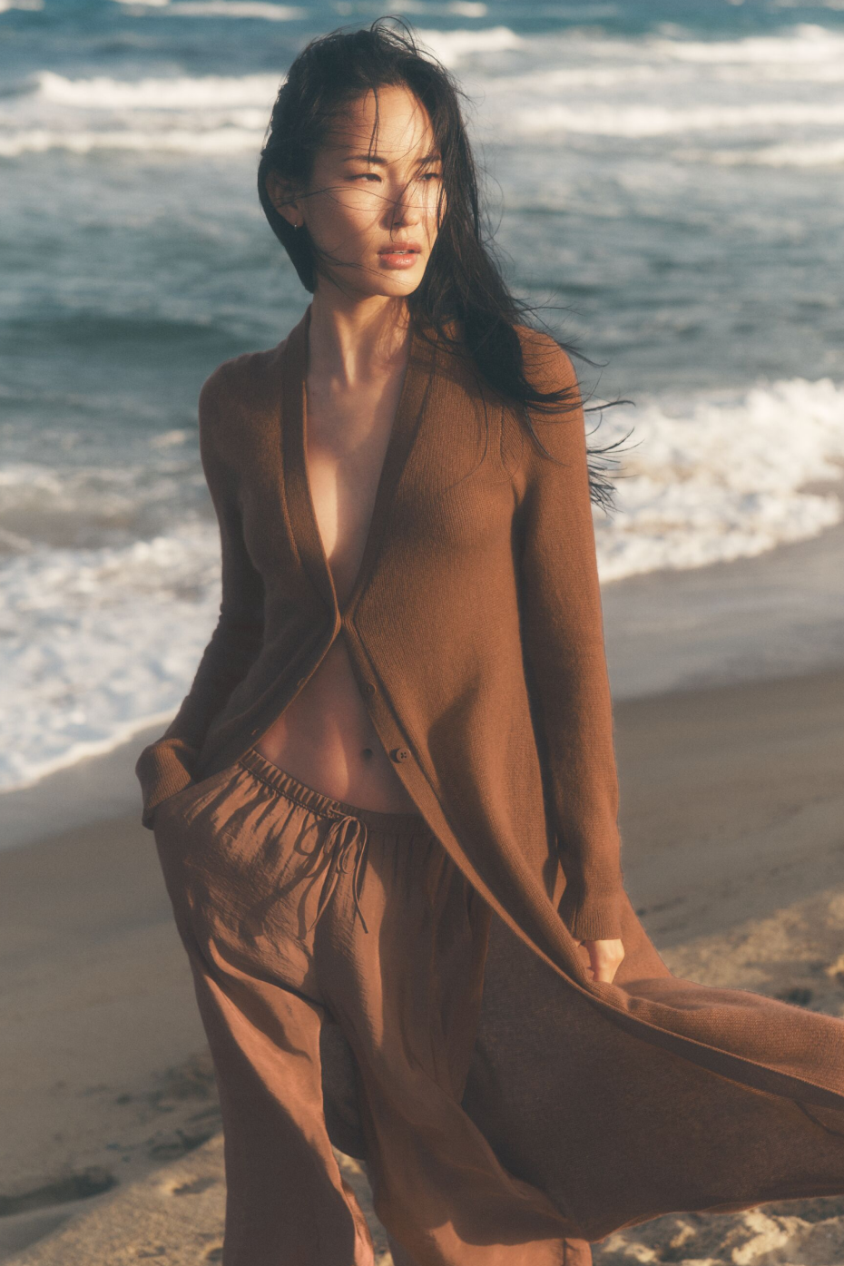 Sheer Cashmere Long Cardigan - Sun Kissed Brown--0