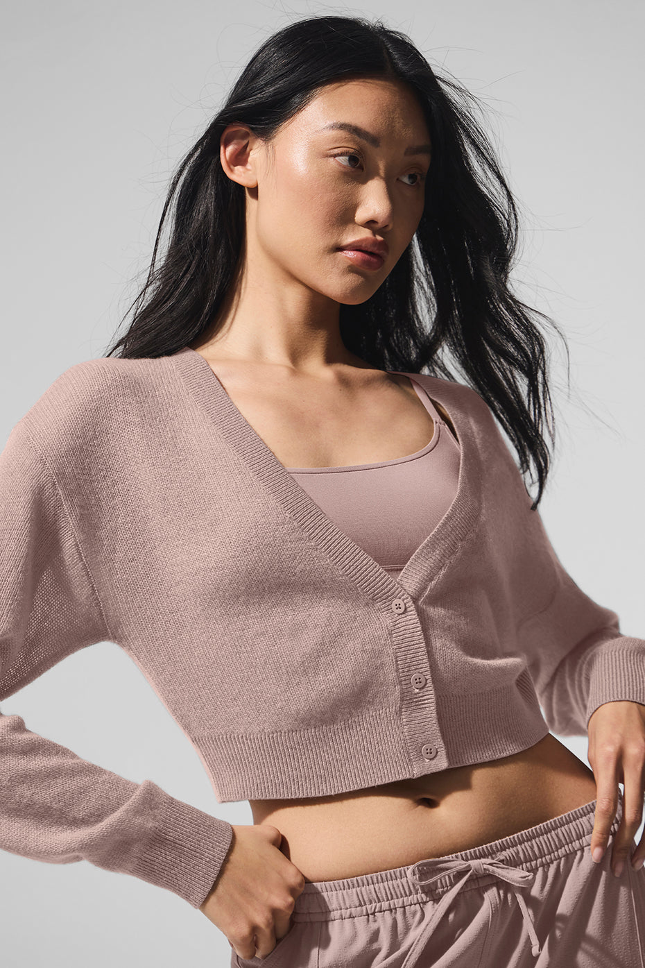 Sheer Cashmere Cropped Cardigan - Taupe--1