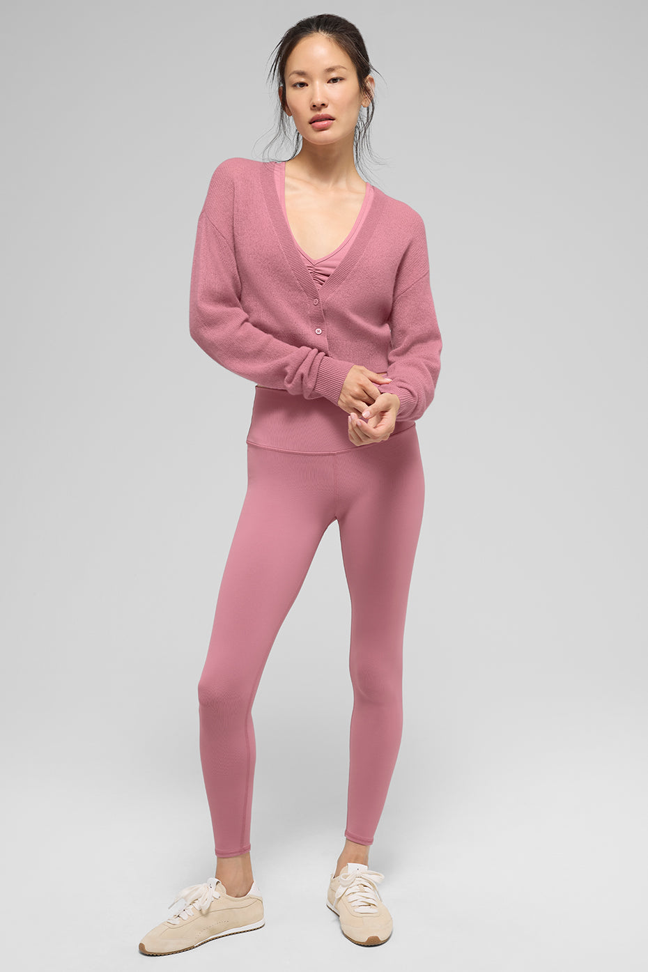 Sheer Cashmere Cropped Cardigan - Pink Wild Rose--2
