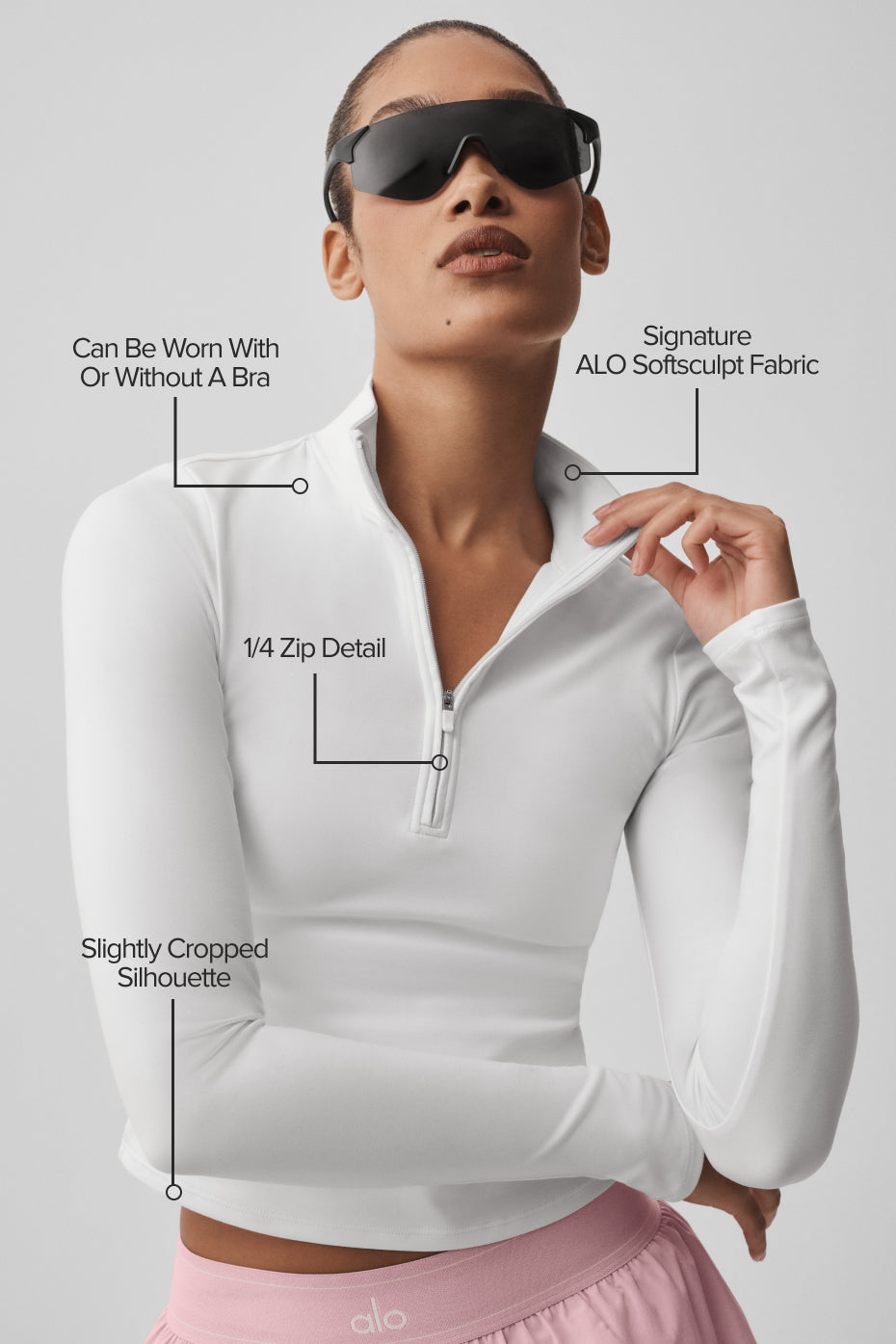 ALO Softsculpt Precision 1/4 Zip Long Sleeve - White--1