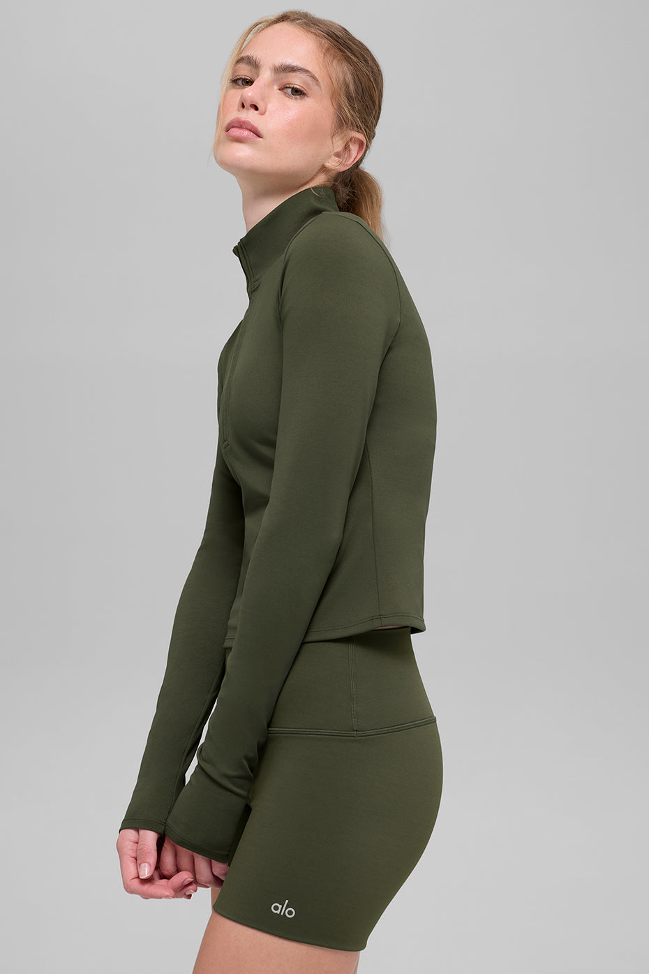 ALO Softsculpt Precision 1/4 Zip Long Sleeve - Green Olive--2
