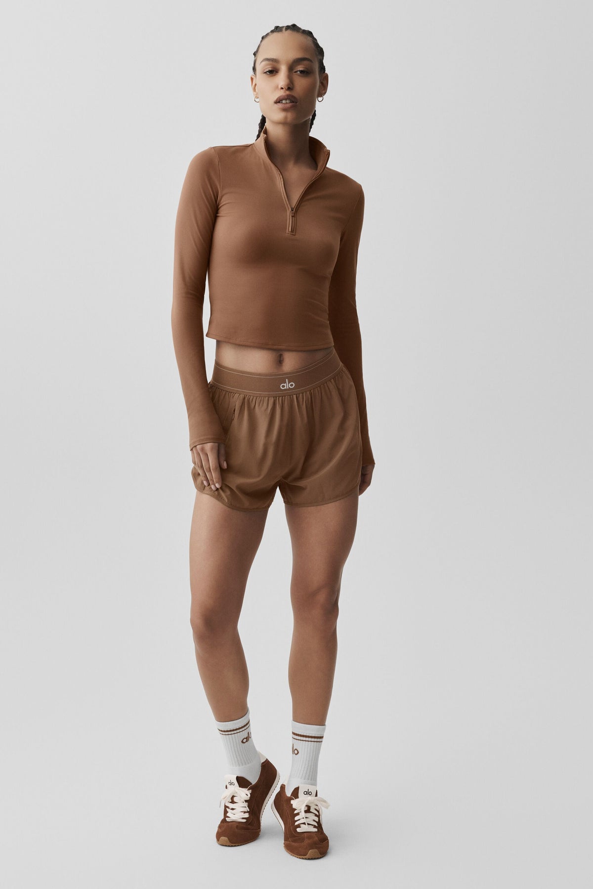 ALO Softsculpt Precision 1/4 Zip Long Sleeve - Sun Kissed Brown--5