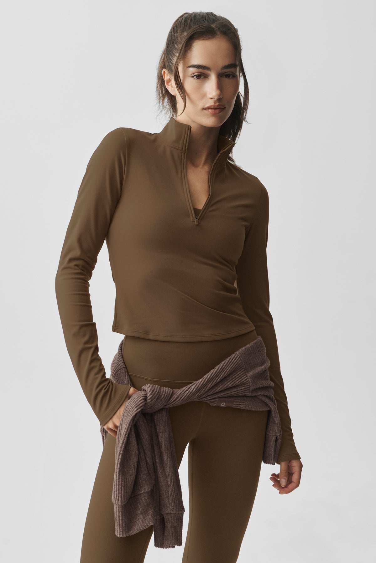 ALO Softsculpt Precision 1/4 Zip Long Sleeve - Java Brown--0