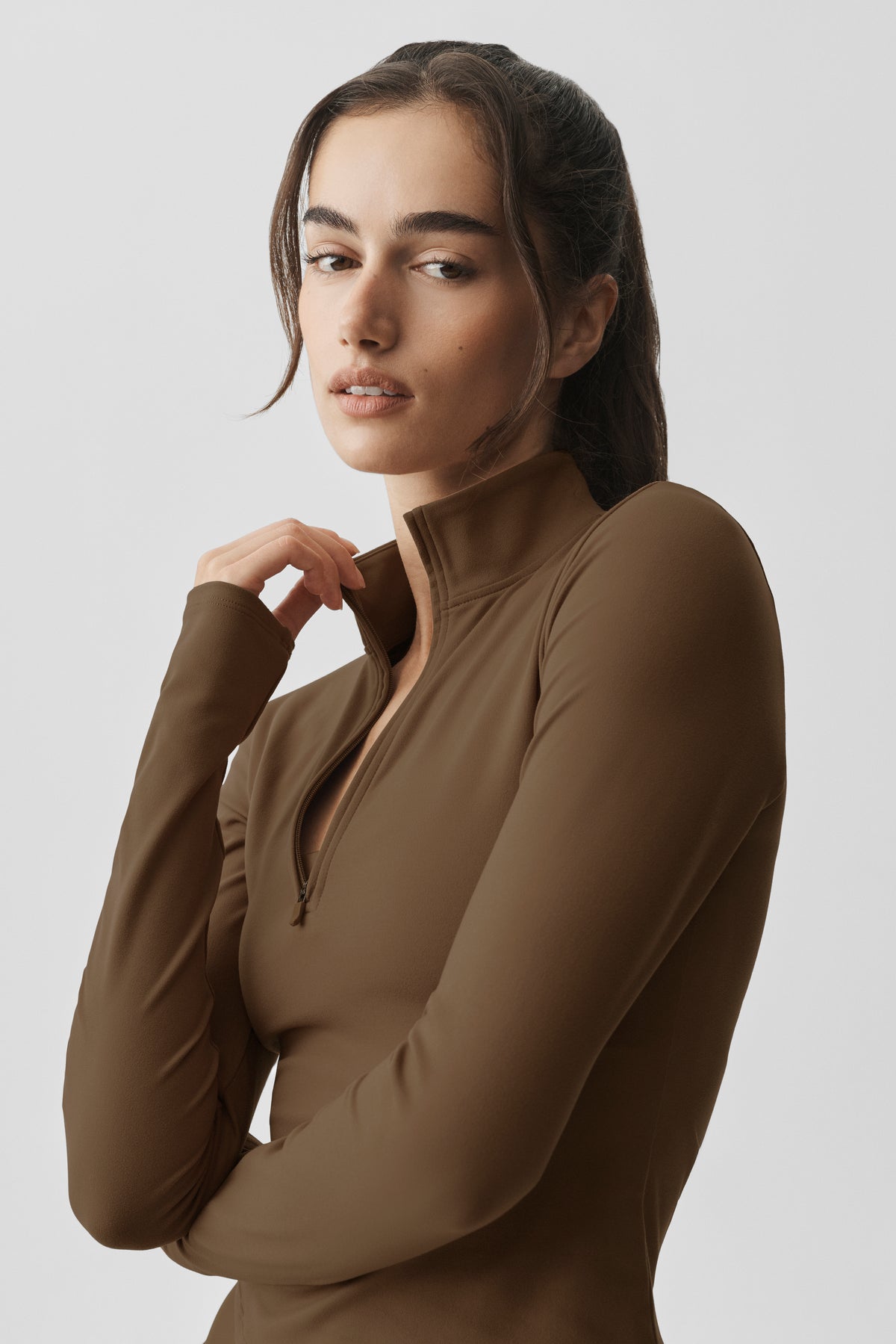 ALO Softsculpt Precision 1/4 Zip Long Sleeve - Java Brown--3