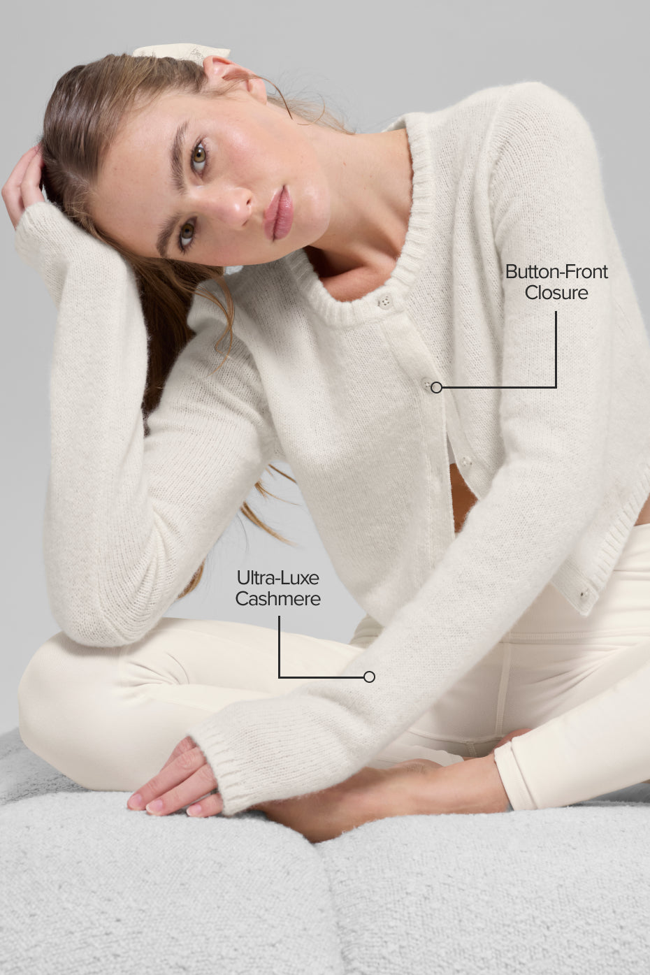 Wool Cashmere New Class Cropped Cardigan - Ivory--1