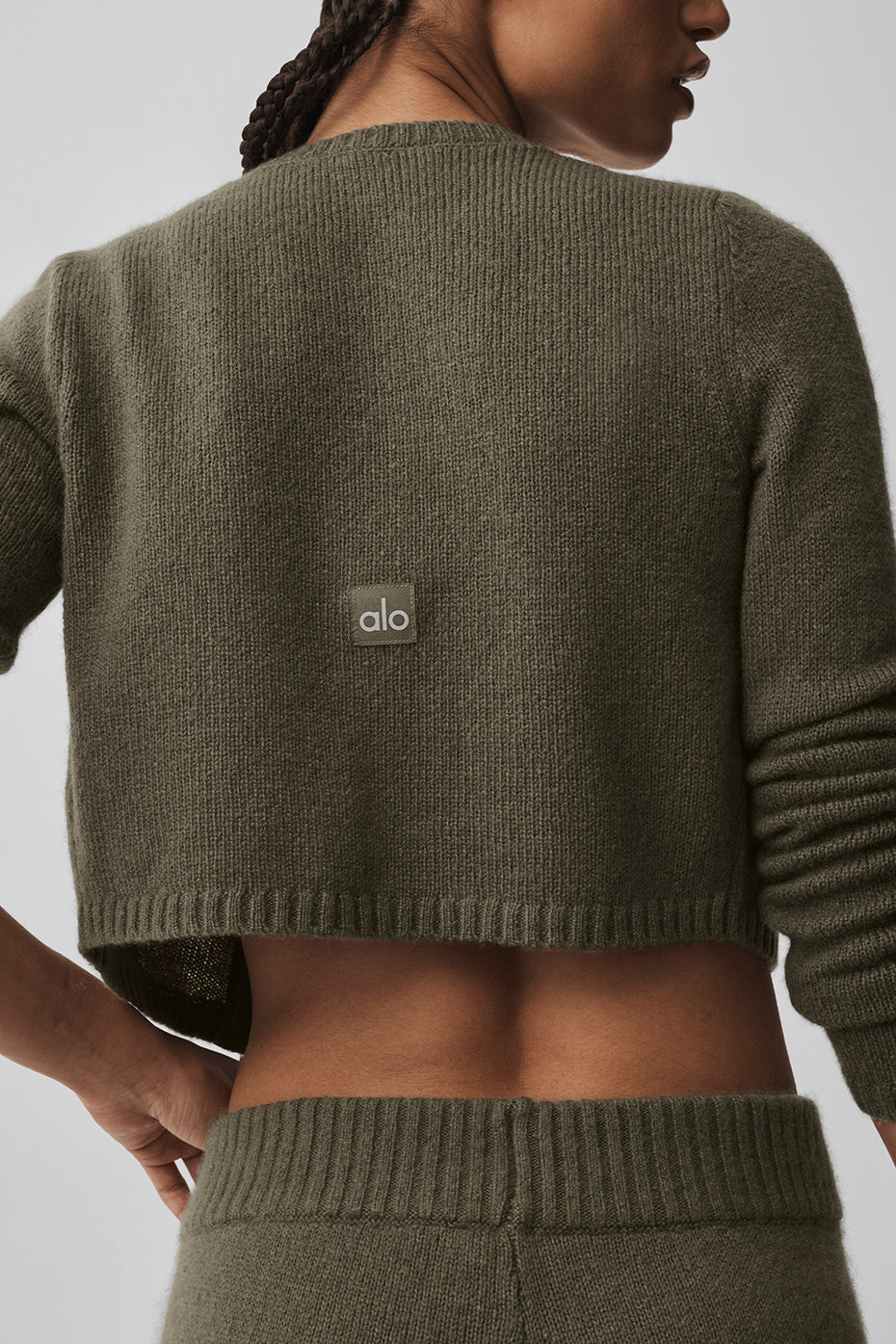 Wool Cashmere New Class Cropped Cardigan - Olive Tree--1