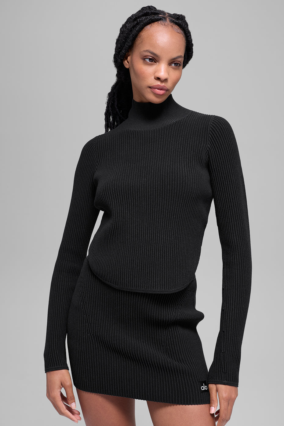 Denim Knit Backless Long Sleeve - Black/Anthracite--0
