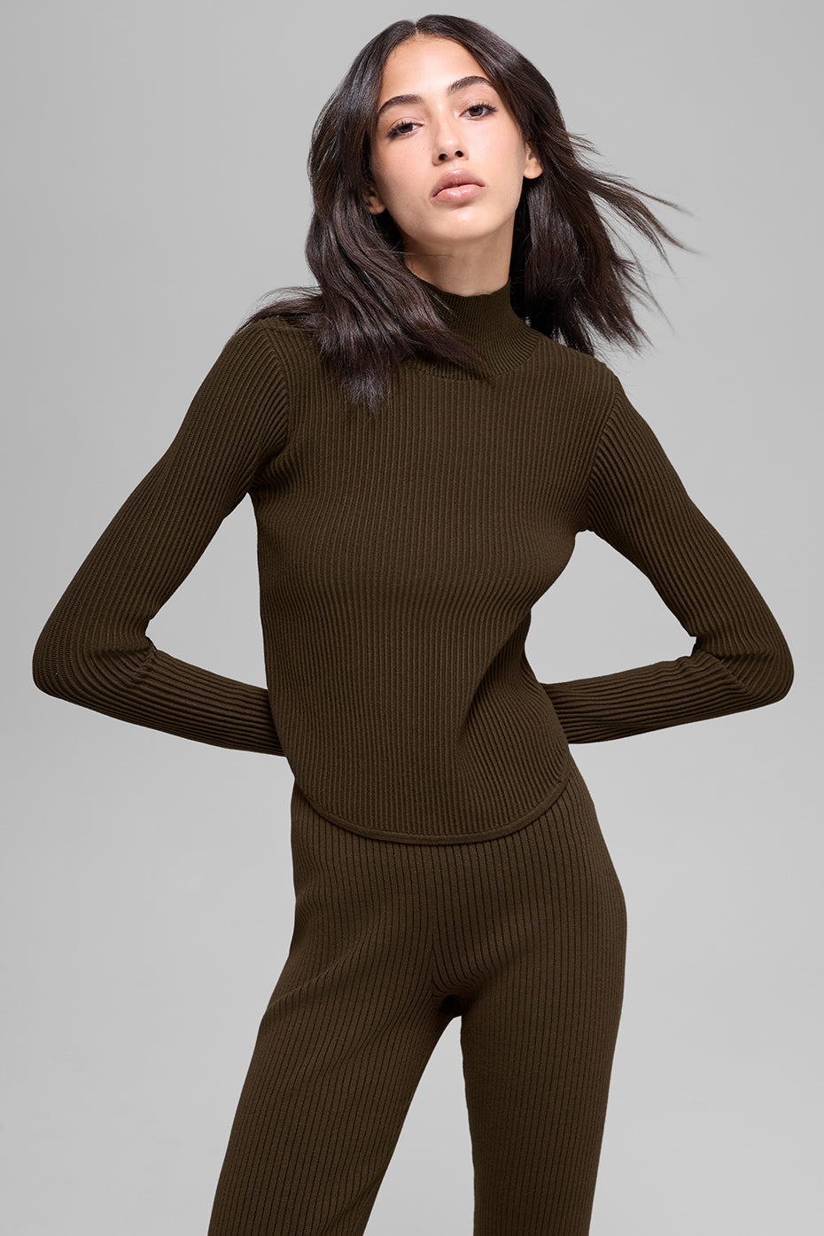 Denim Knit Backless Long Sleeve - Espresso/Black--2