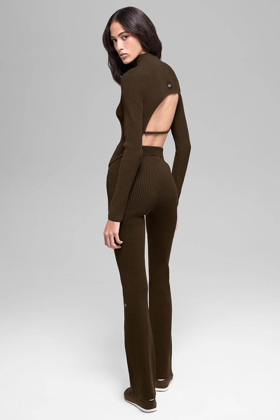 Denim Knit Backless Long Sleeve - Espresso/Black--3