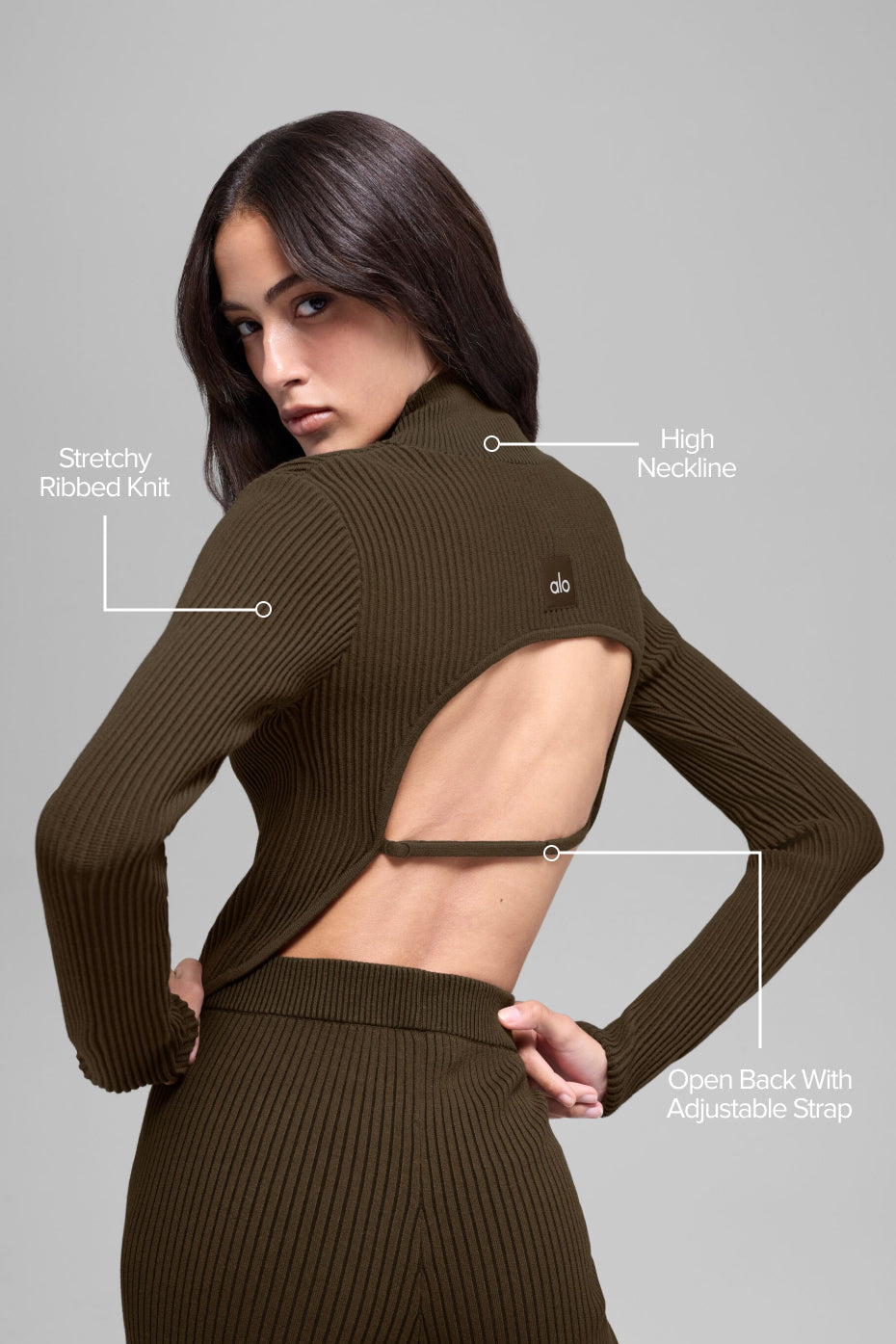 Denim Knit Backless Long Sleeve - Espresso/Black--1