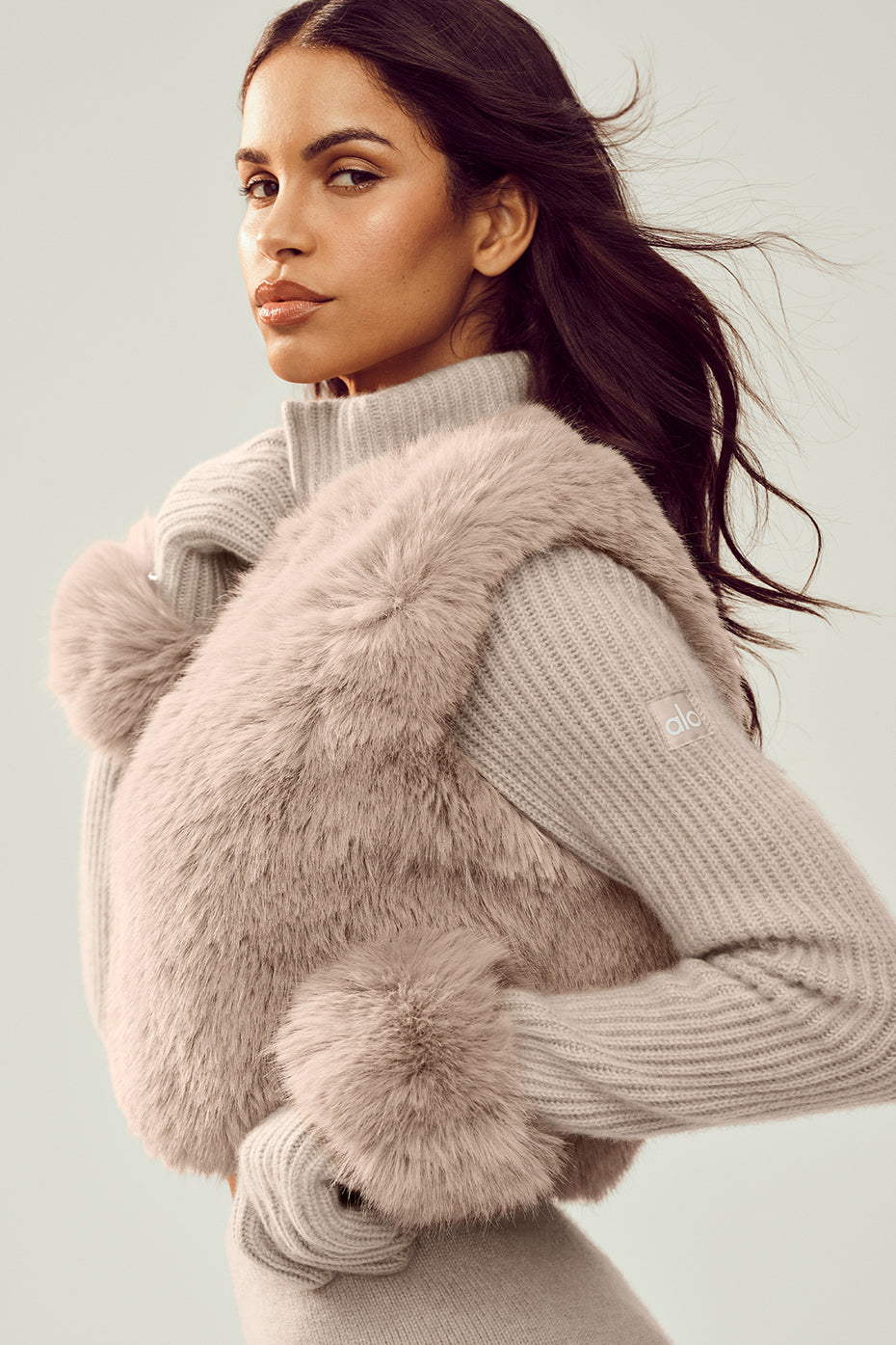 Faux Fur Cashmere Northstar Full Zip - Oat Heather--2