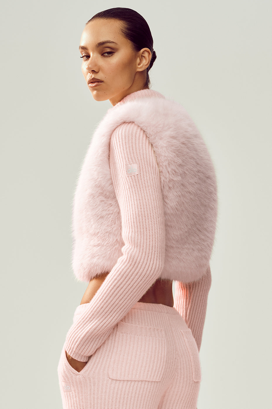 Faux Fur Cashmere Northstar Full Zip - Frosted Pink--3