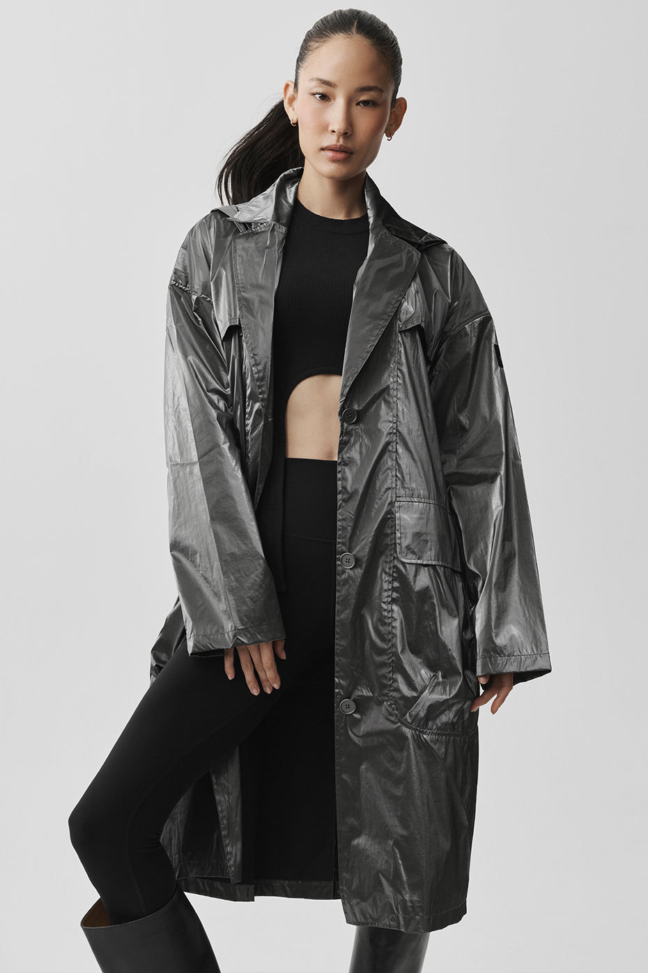 Metallic Break Line Trench - Silver Metallic--0