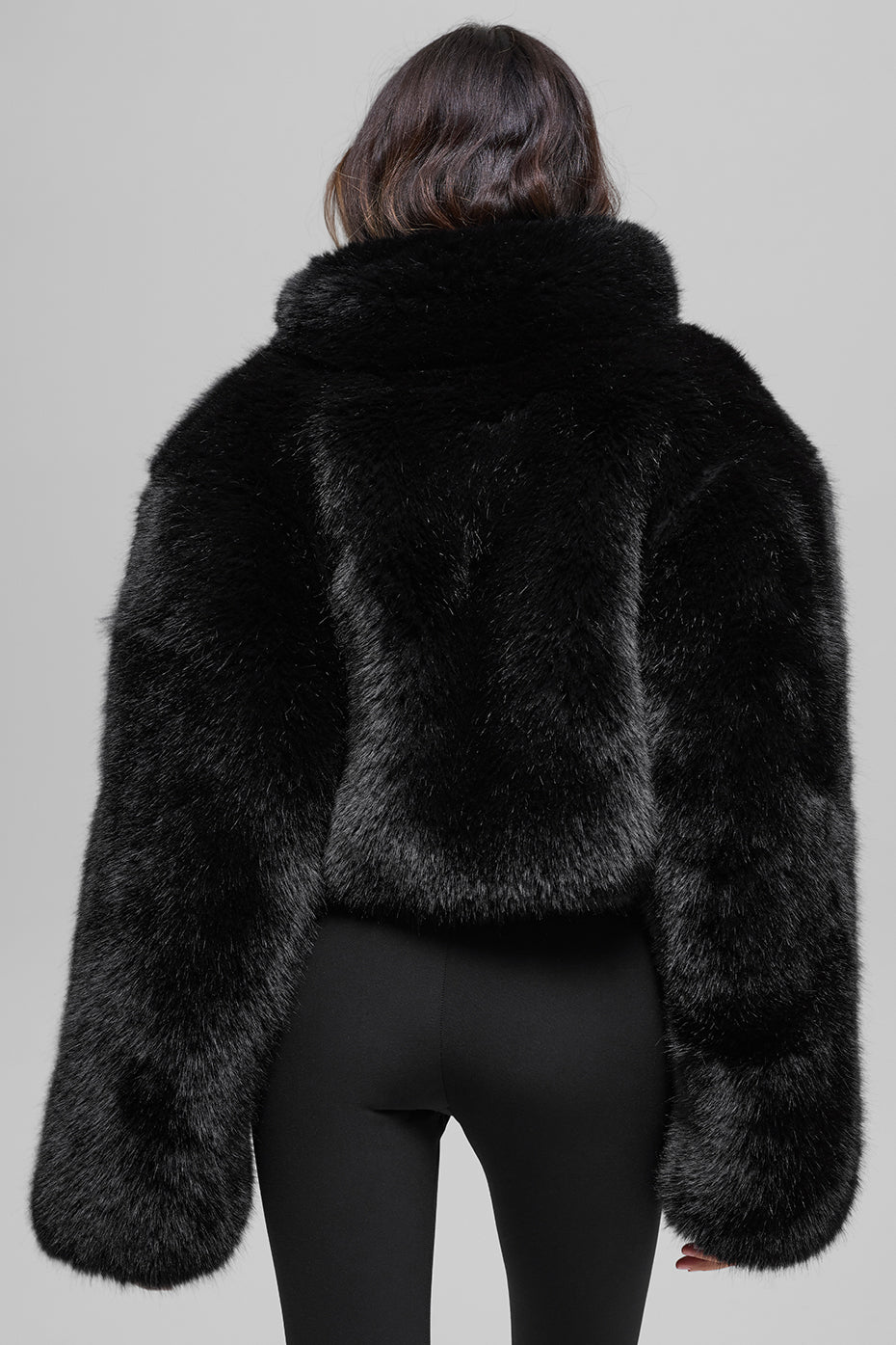 Opulent Faux Fur Cropped Jacket - Black--3