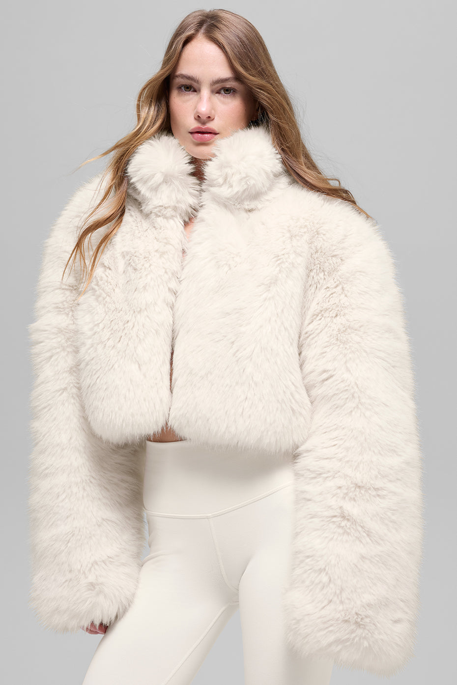 Opulent Faux Fur Cropped Jacket - Ivory--0