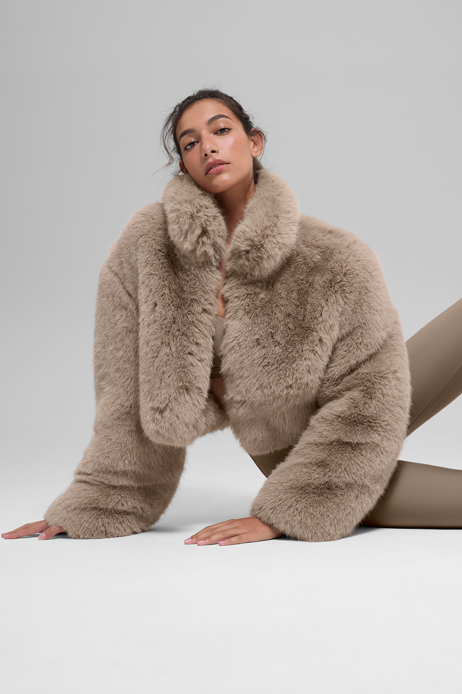 Opulent Faux Fur Cropped Jacket - Oat--4