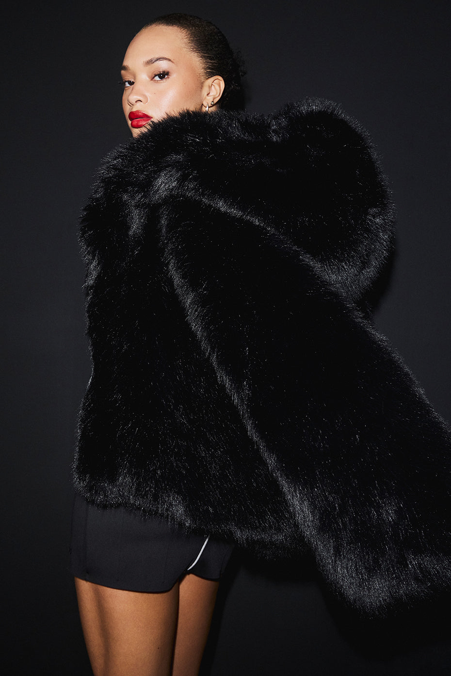 Opulent Faux Fur Statement Jacket - Black--4