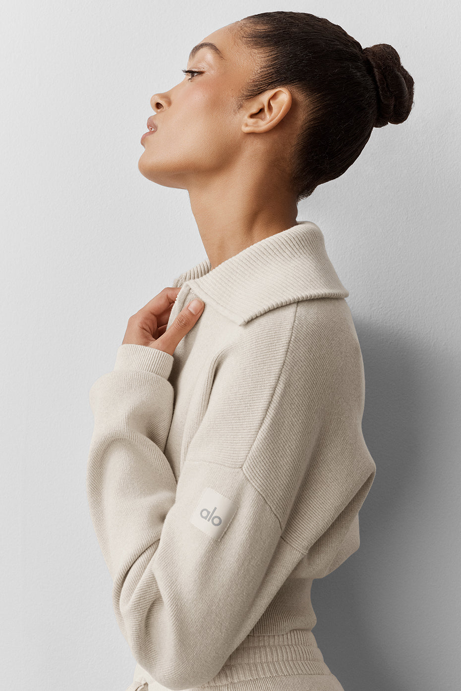 Scholar Knit Cropped Full Zip Jacket - Oatmeal Heather--3