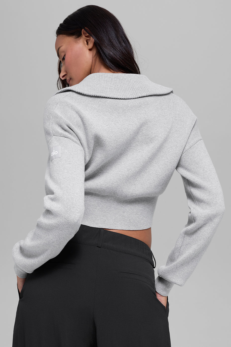 Scholar Knit Cropped Full Zip Jacket - Athletic Heather Grey--1