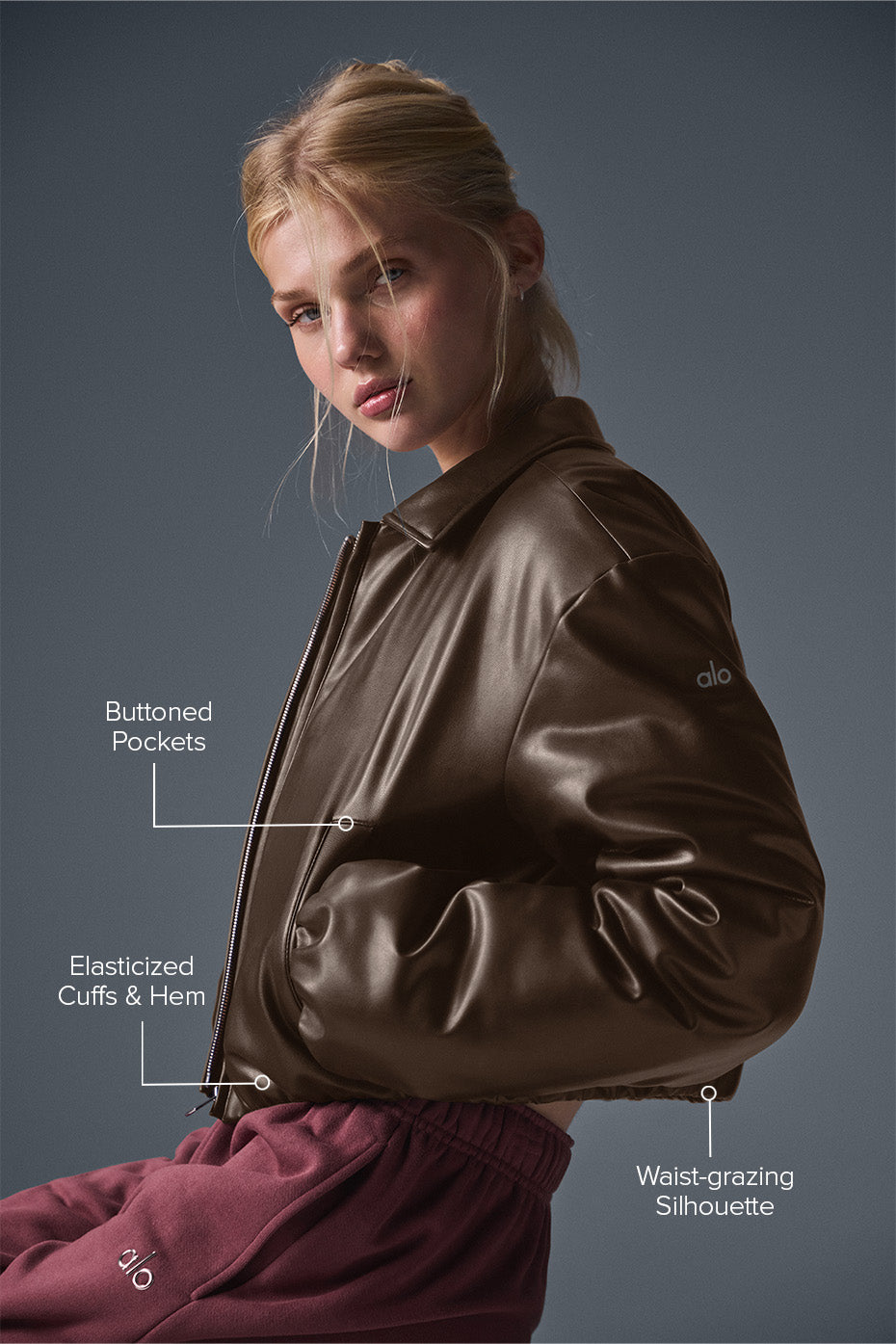 Faux Leather Cropped Premier Bomber - Espresso--1