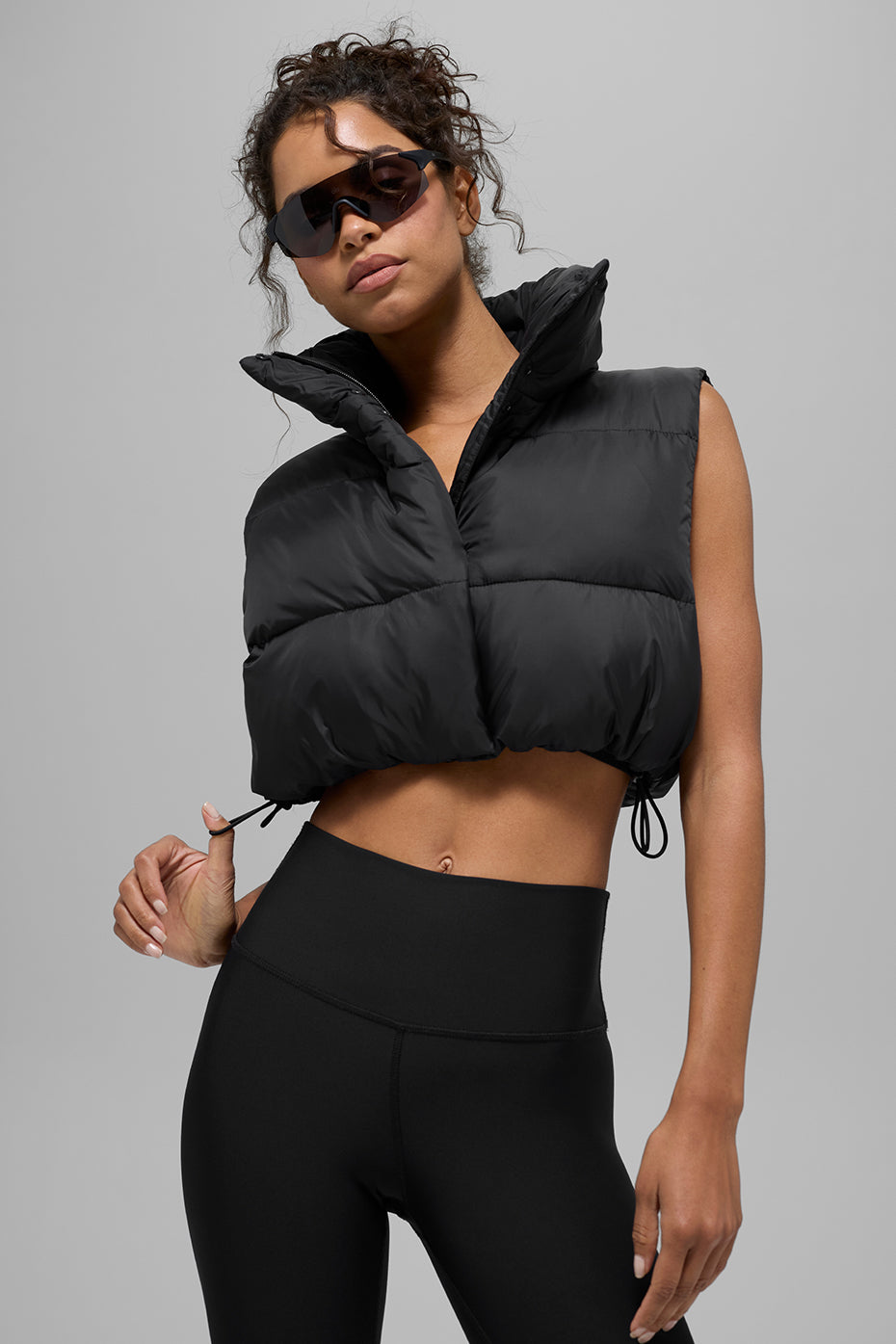 Cropped Gold Rush Puffer Vest - Black--0