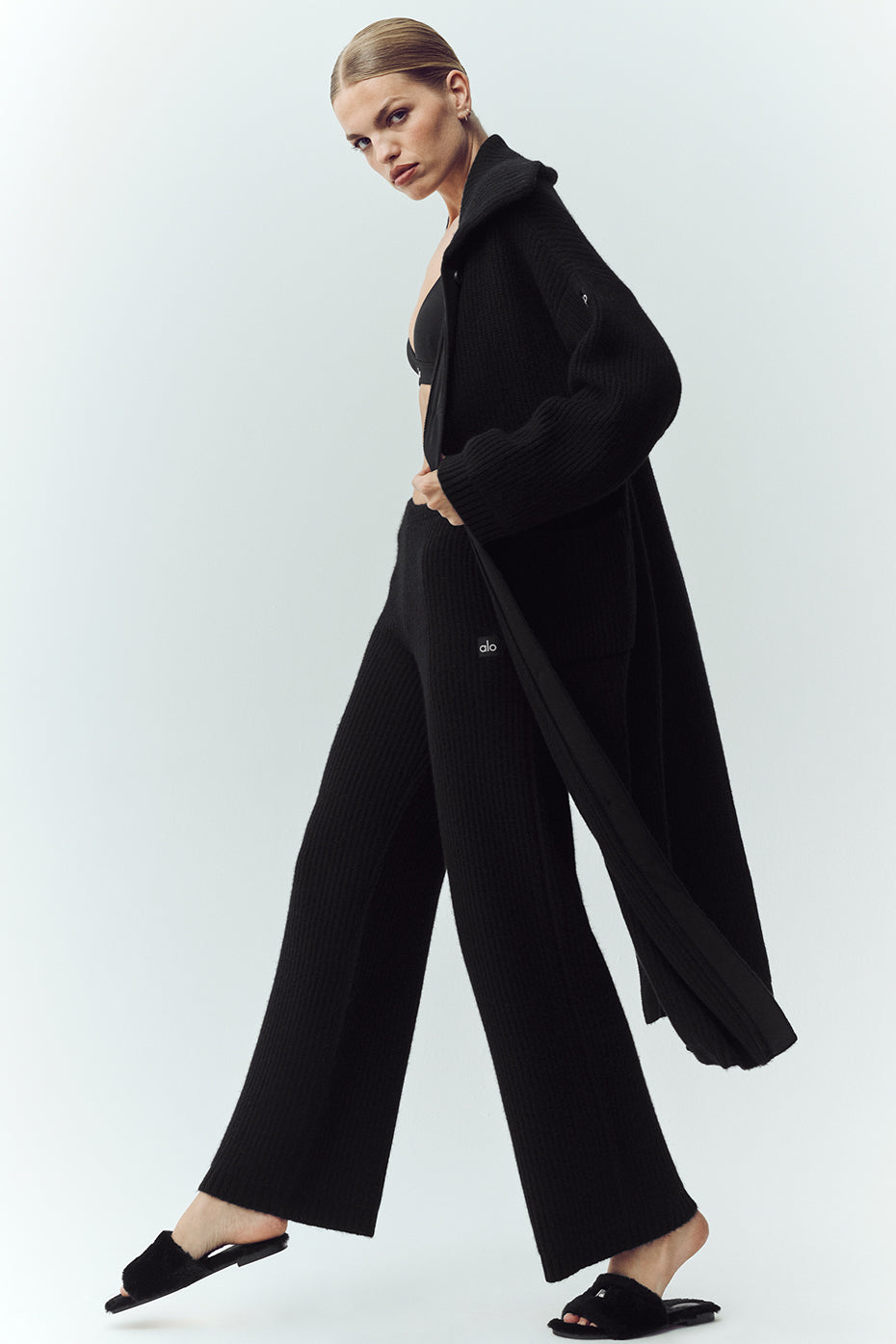 Cashmere Northstar Long Cardigan - Black--2