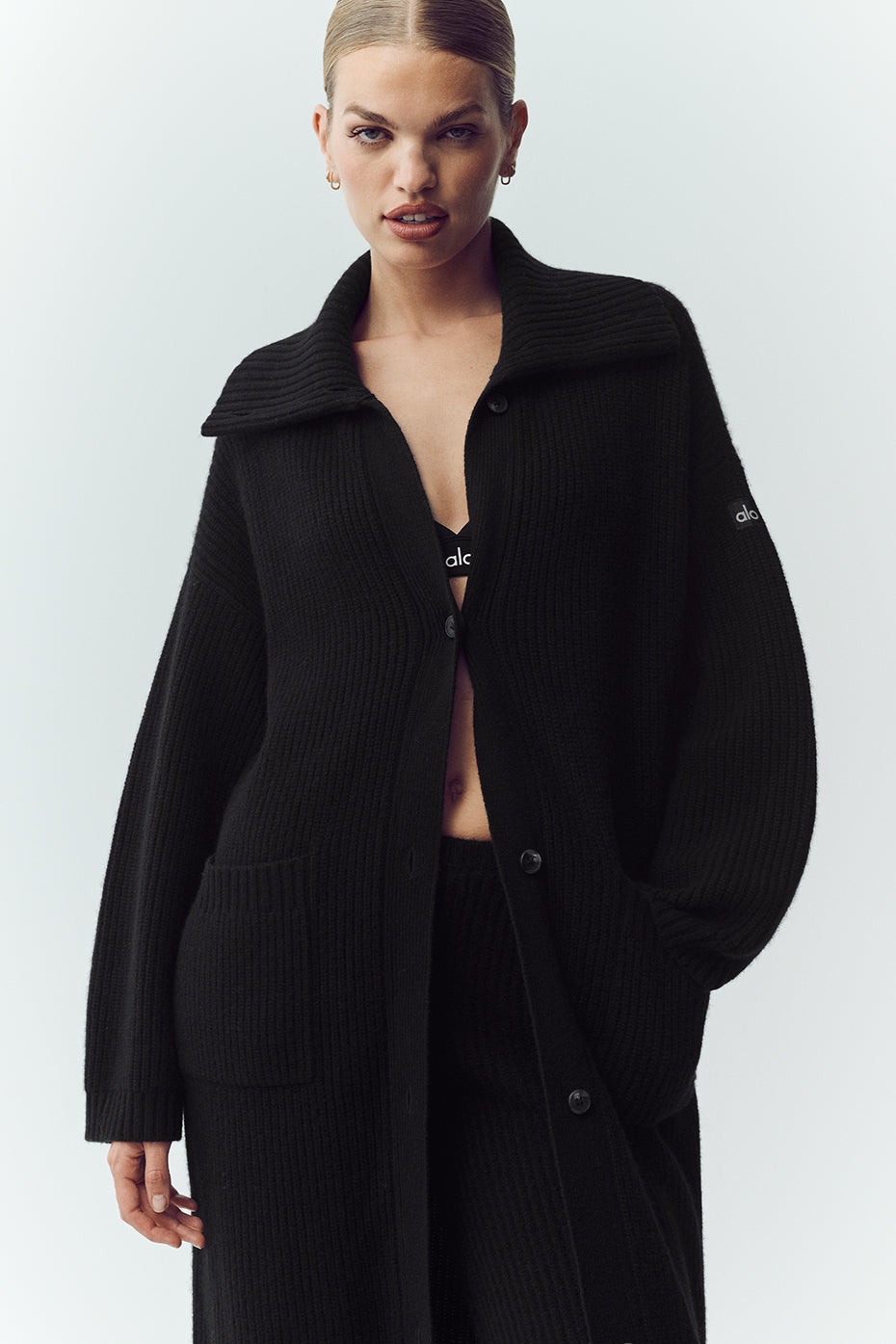 Cashmere Northstar Long Cardigan - Black--0