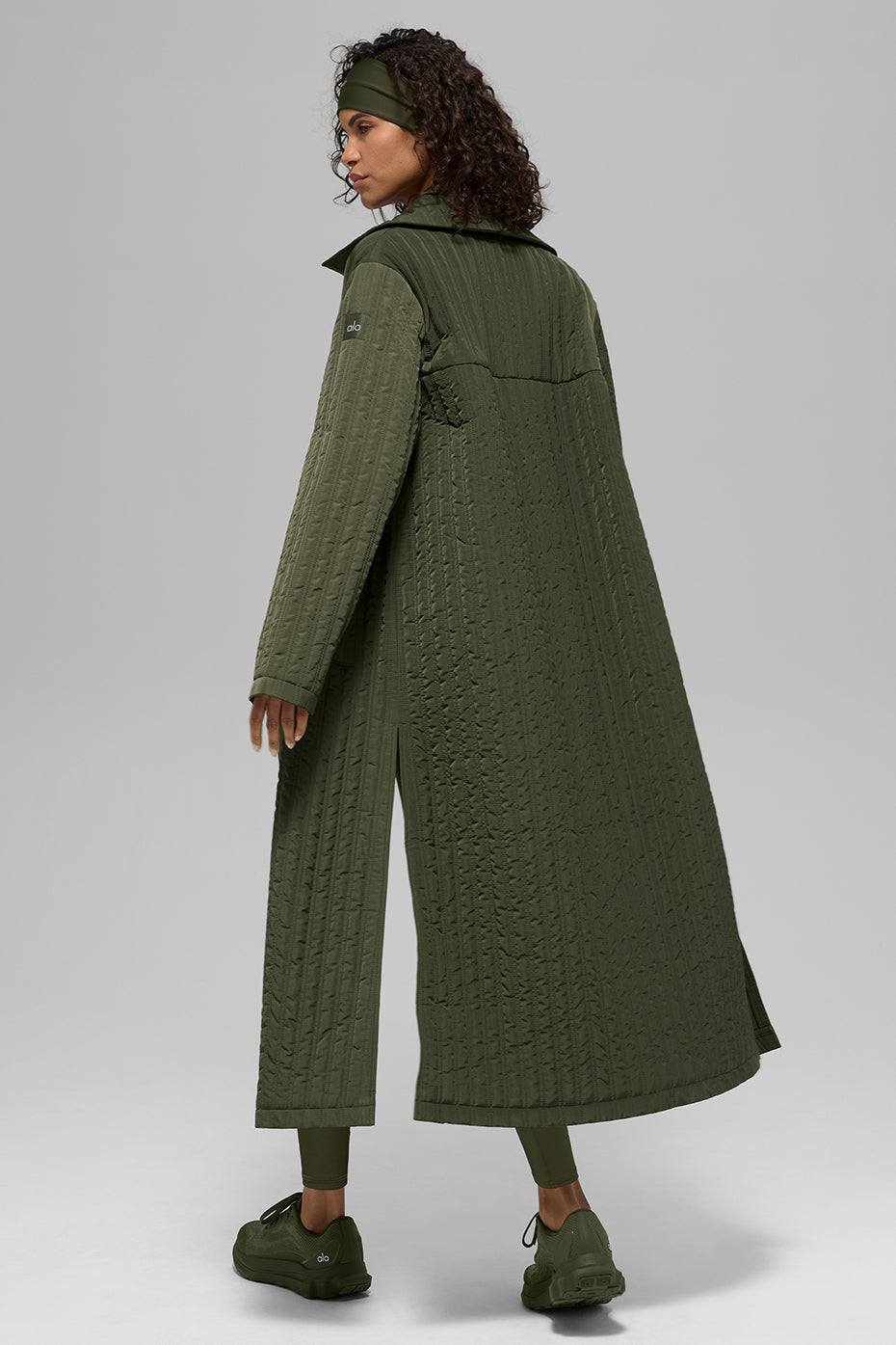 Quilted Skyline Long Coat - Green Olive--2