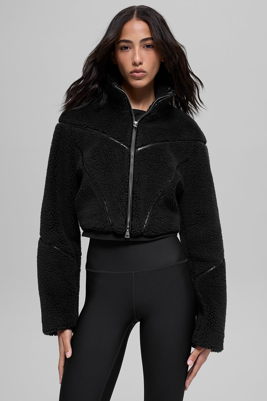 Sherpa Cropped Slope Side Jacket - Black--0