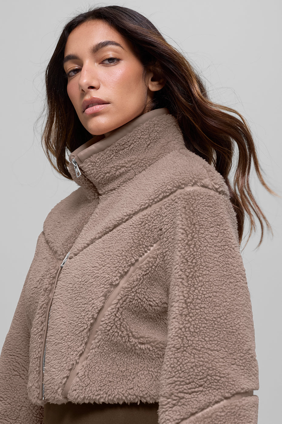 Sherpa Cropped Slope Side Jacket - Chai Latte--2