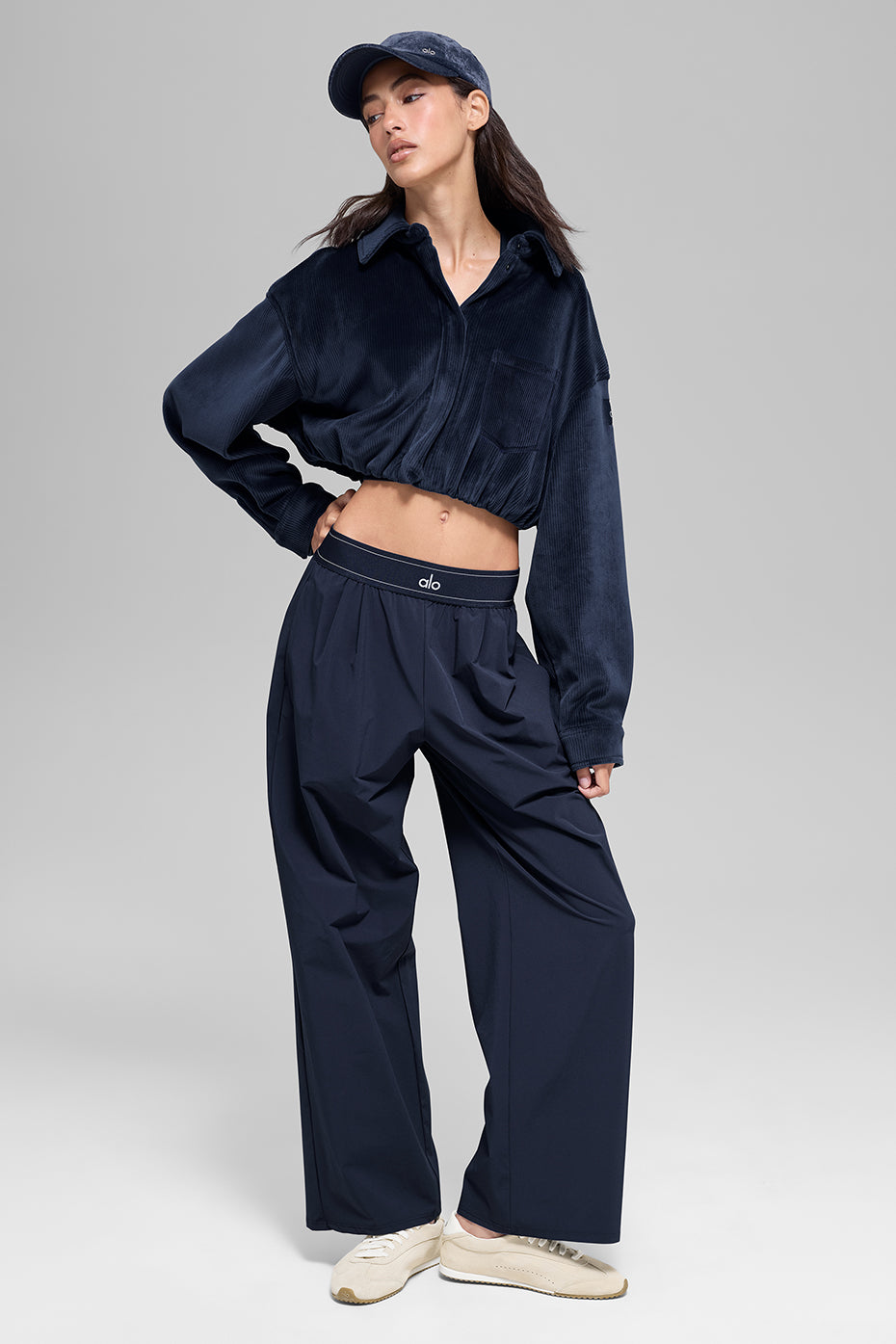 Ribbed Velour Cropped Mountain Side Jacket - Navy--3