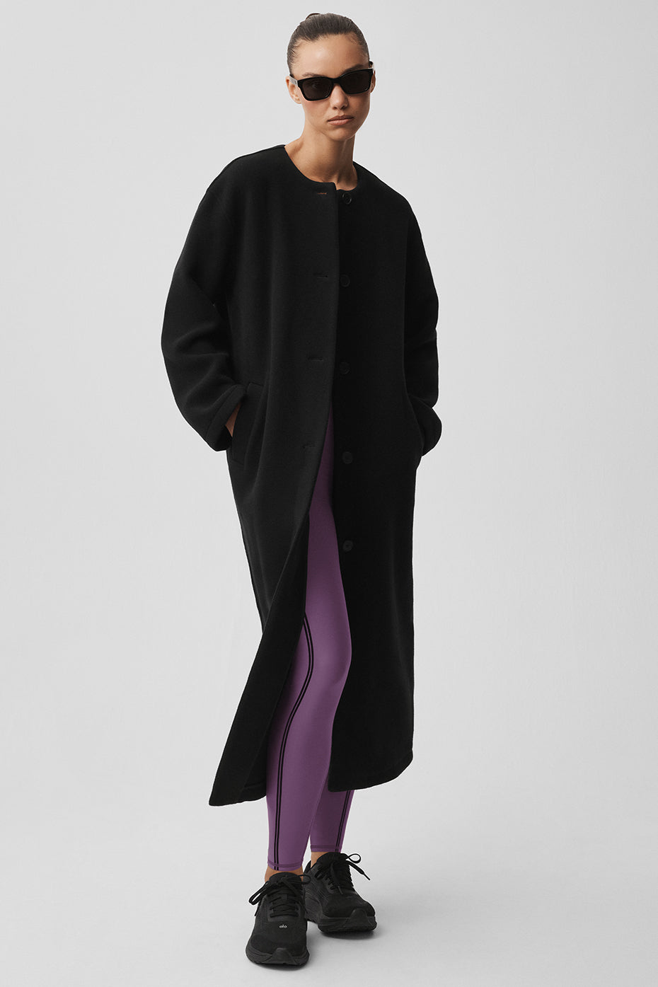 Double Face Wool City Girl Long Coat - Black--4