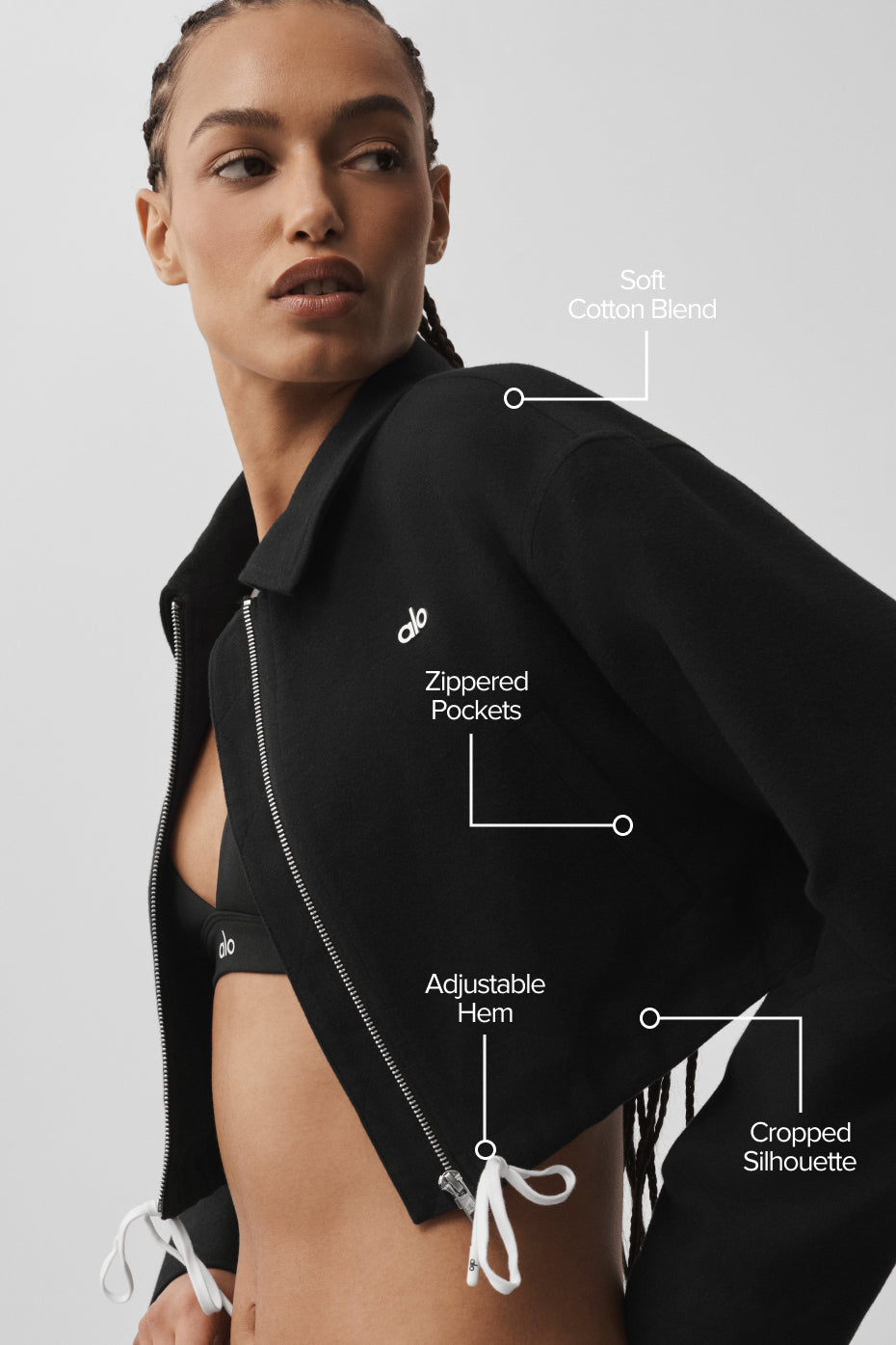 Cropped Fan Favorite Full Zip Jacket - Black--1