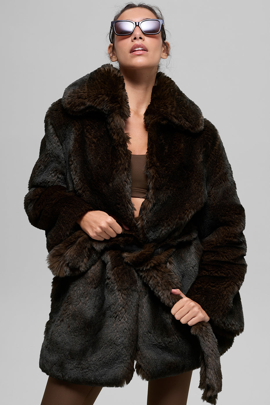 Faux Fur Starstruck Coat - Midnight Brown/Black--0