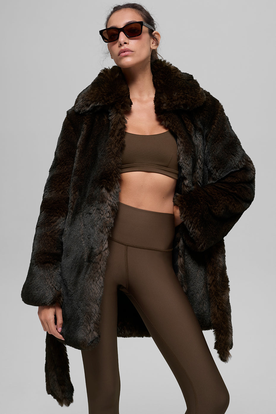 Faux Fur Starstruck Coat - Midnight Brown/Black--3