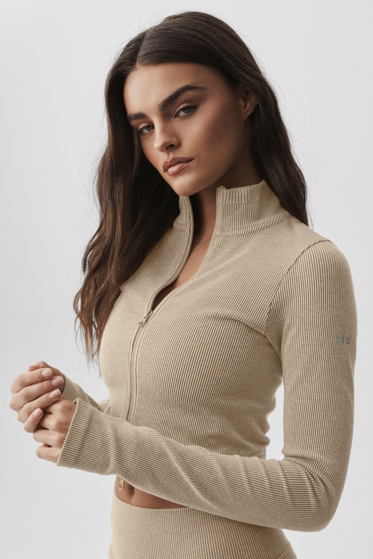 Seamless Two Tone Rib Jacket - Gravel Heather--3