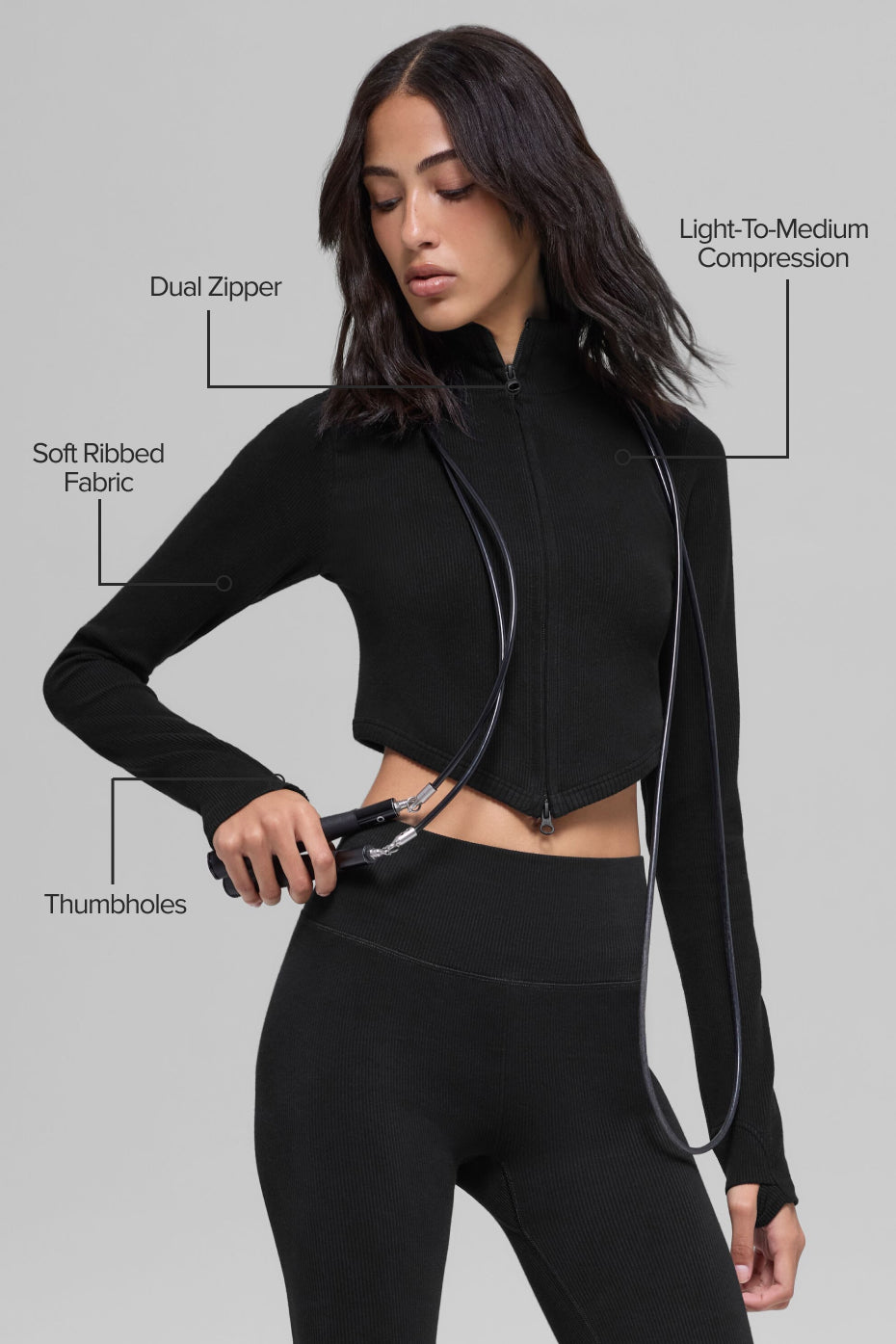 Seamless Two Tone Rib Jacket - Black--1