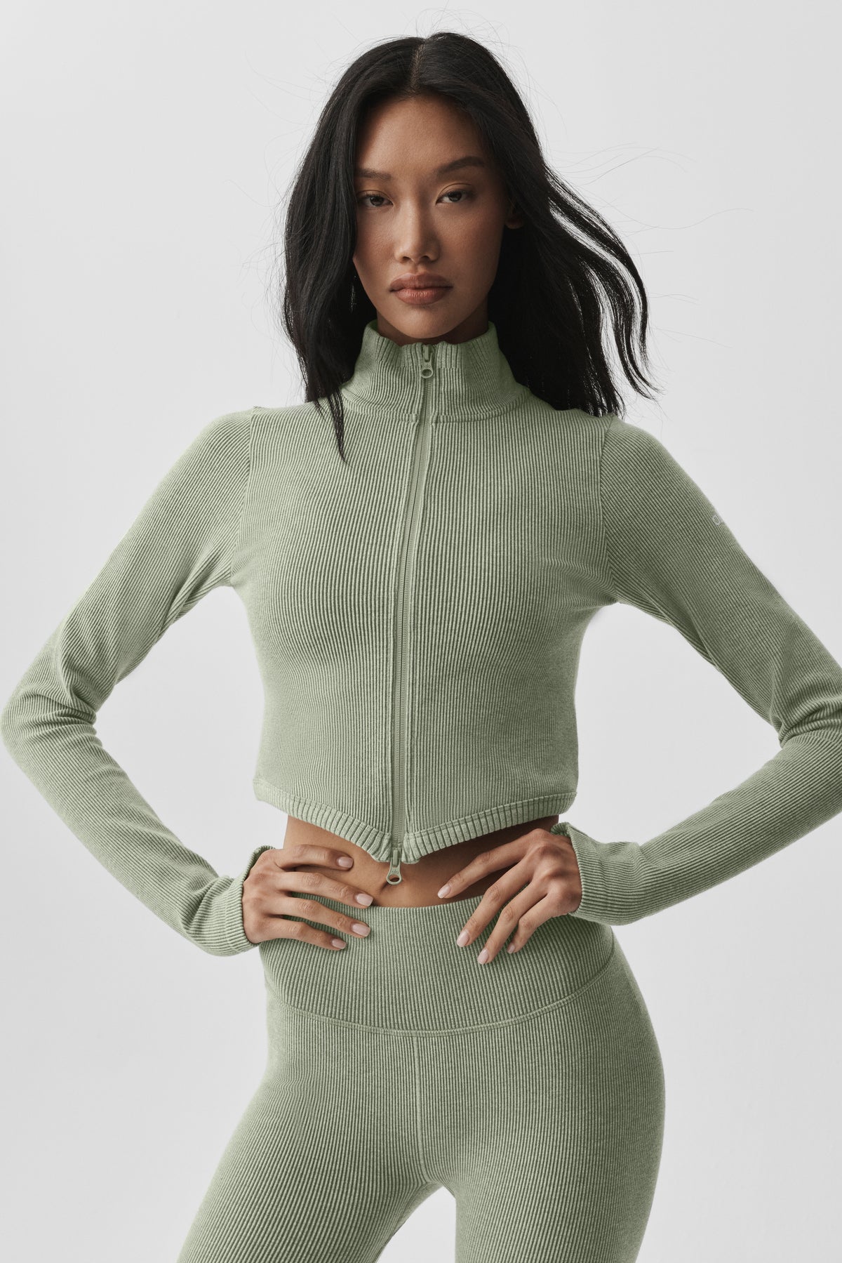 Seamless Two Tone Rib Jacket - Dune Grass Heather--1