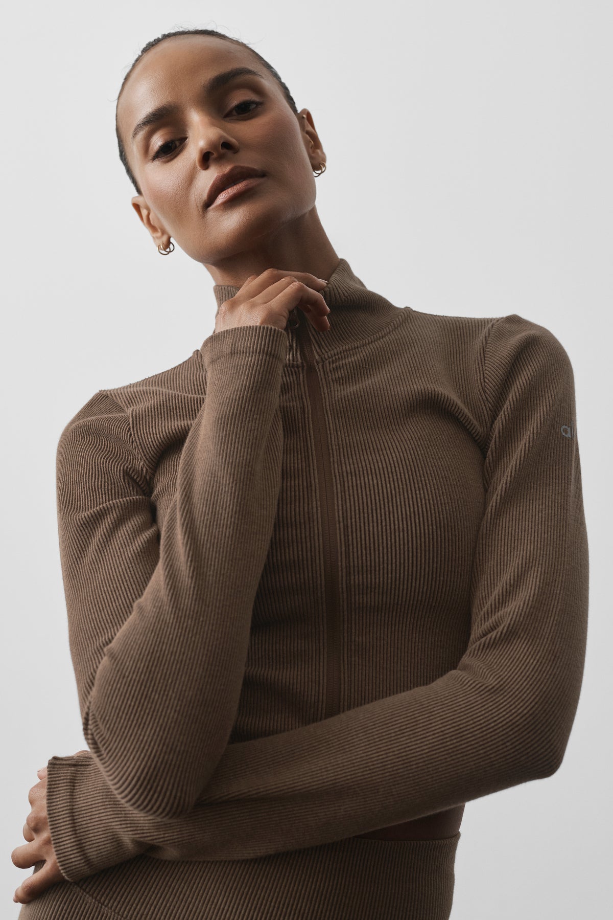Seamless Two Tone Rib Jacket - Java Brown--2