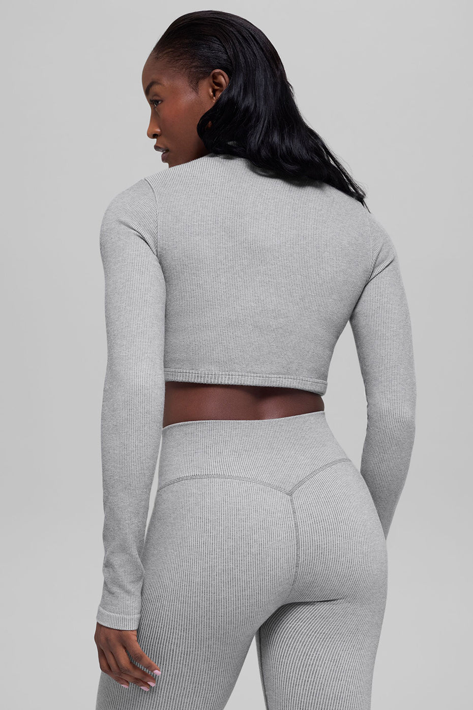 Seamless Two Tone Rib Jacket - Light Misty Grey Heather--2