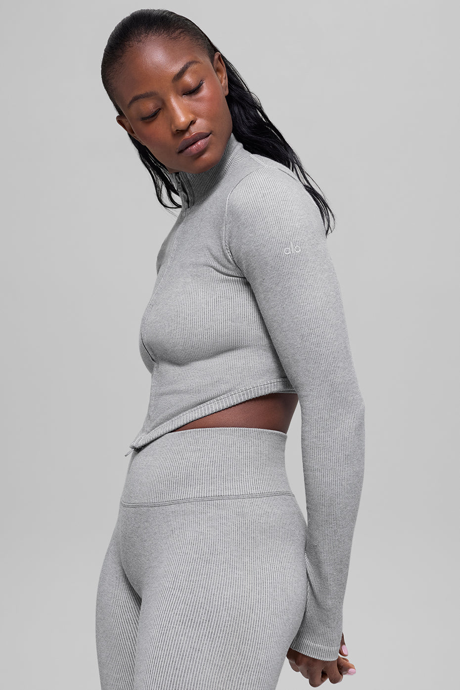 Seamless Two Tone Rib Jacket - Light Misty Grey Heather--3