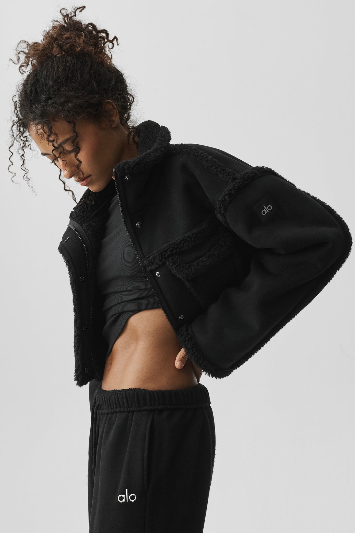 Faux Shearling Snowfall Cropped Jacket - Black--2